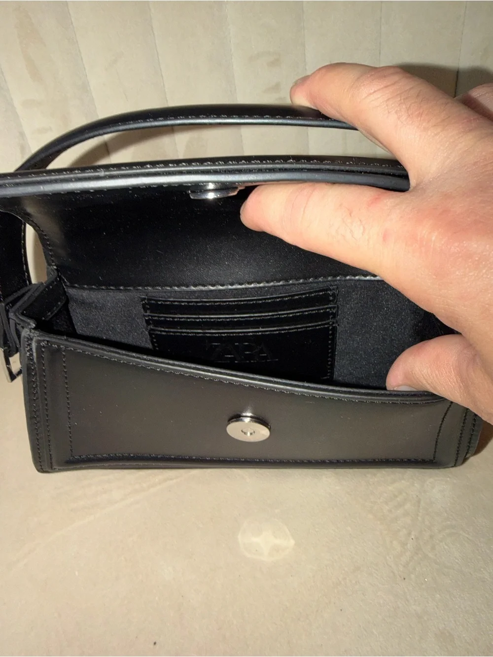 Zara Black Structured Shoulder Bag with Top Handle
